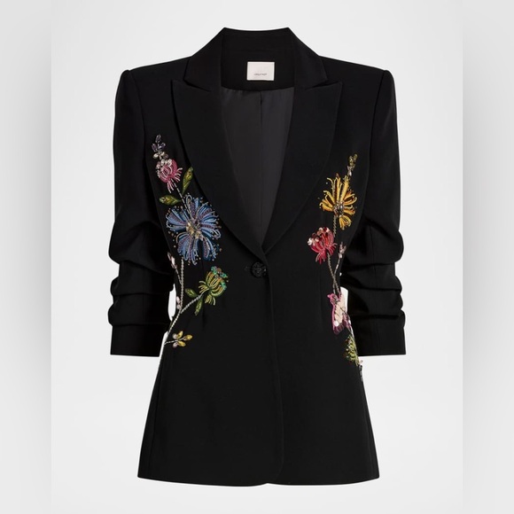 Cinq a Sept Floral Mixed Media Scrunched Cheyenne Blazer - Picture 6 of 10